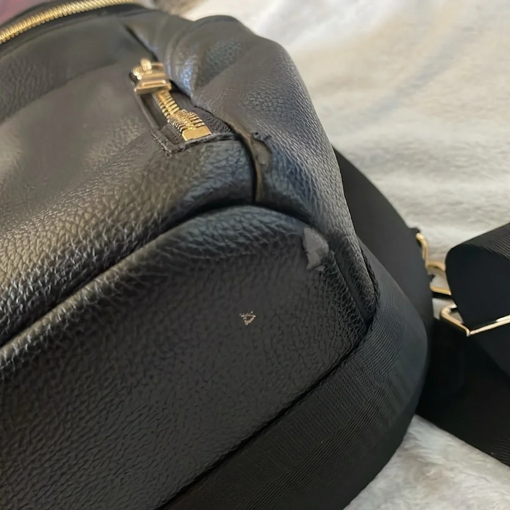 Vegan black leather diaper bag & leopard pouch